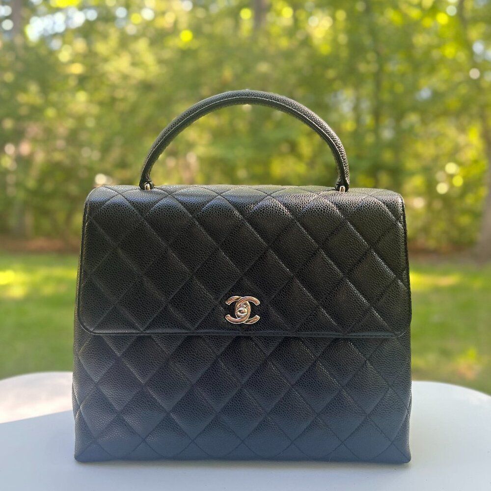 Chanel Caviar Leather Top Handle Flap Bag with SHW in Black